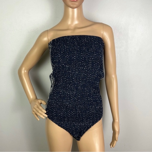 NEW RAG & BONE BLUE STRAPLESS SMOCKED BODYSUIT - Picture 3 of 12